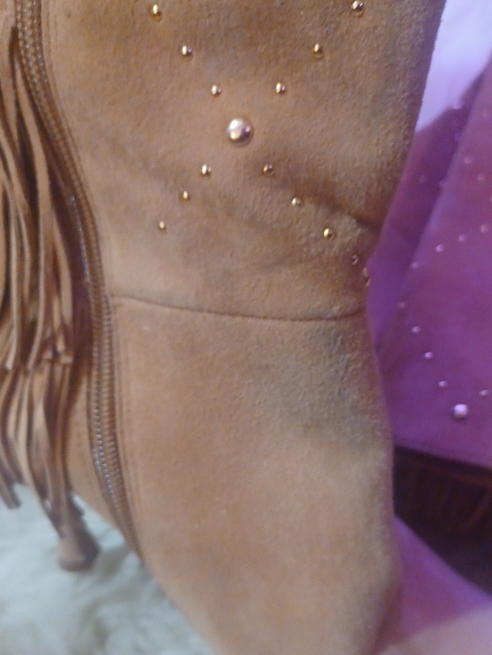 VINCE CAMUTO Fringed Knee-High Stiletto Boots in Peachy Tan 9 - Picture 4 of 9